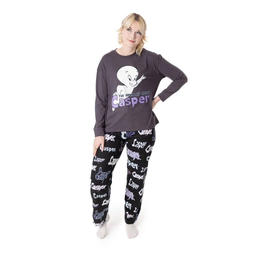 Casper Womens/Ladies Character Long-Sleeved Long Pyjama Set / Gray/Black